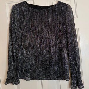 Banana Republic Black Metallic Long Sleeve Feminine Ruffled Cuff Blouse XS